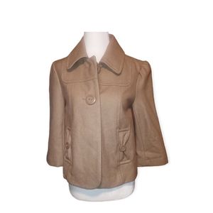 Tulle Coat S Jacket Tan Woman Coallred Button Up 60% Wool Preppy. Dimens…